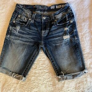 Miss Me Ripped Jean Shorts - Dark Blue